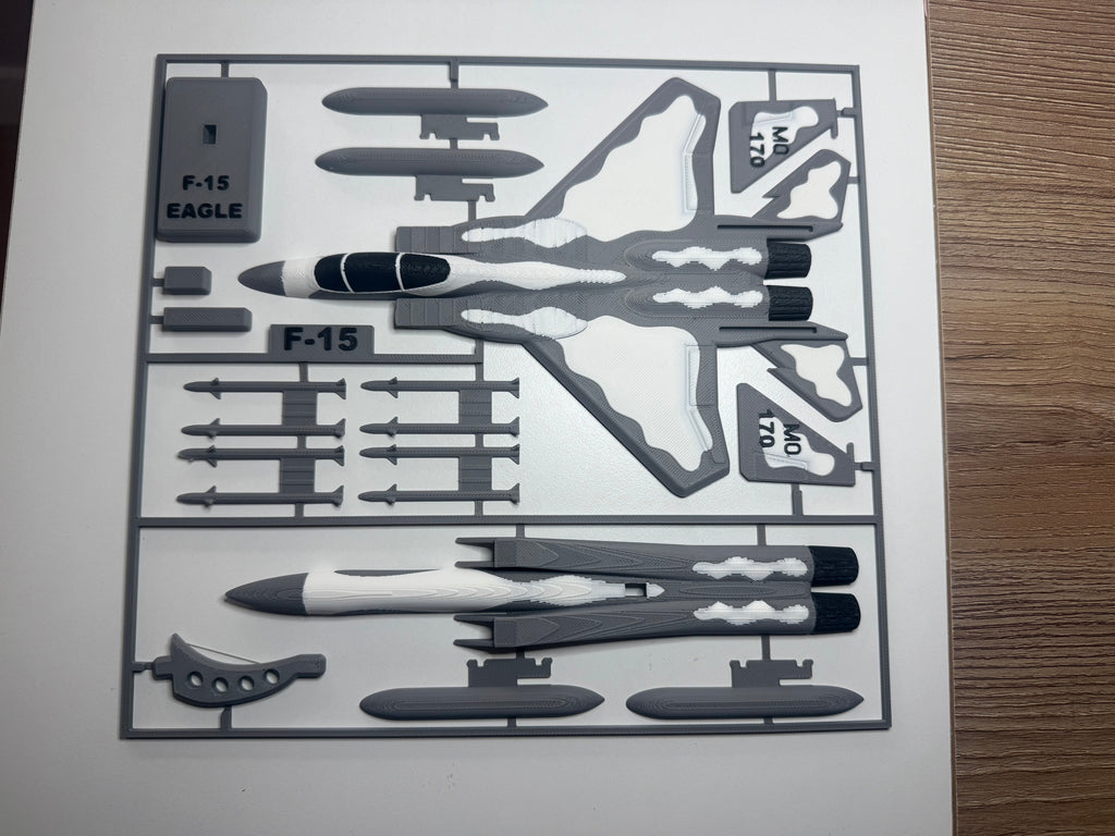 F-15 Eagle 3D Printed Aircraft Model Kit – White & Gray Fighter Jet Edition