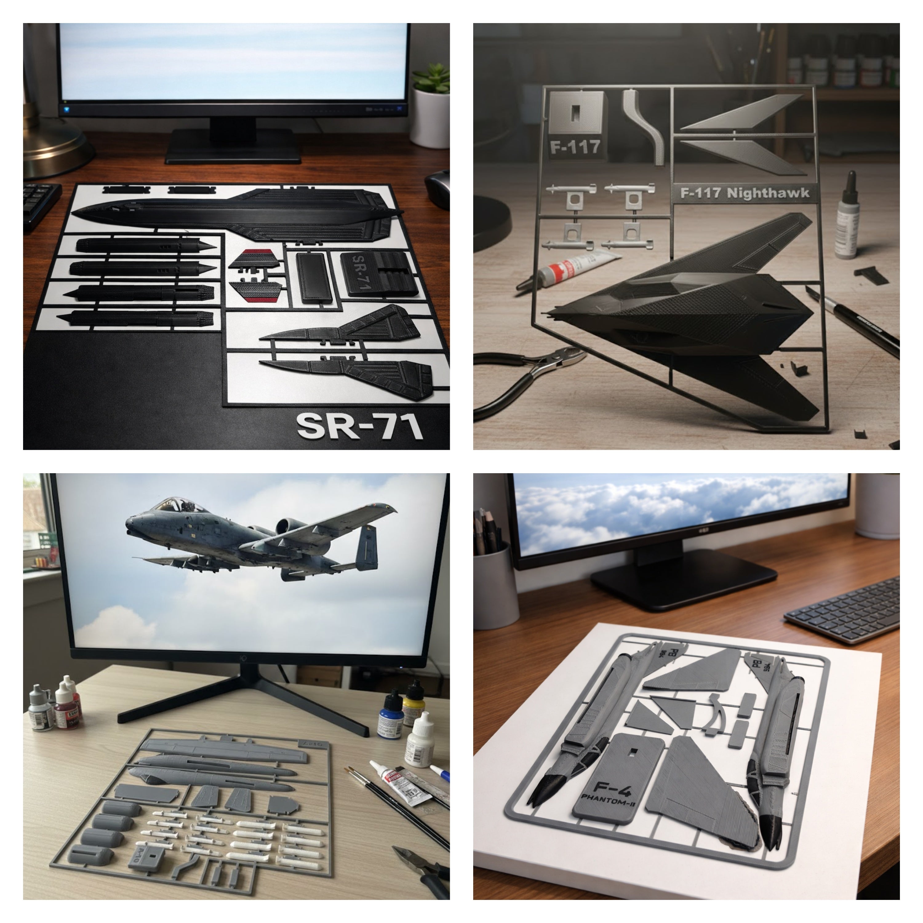 Iconic Aircraft Bundle 3D Printed Model Kit Collection – Concorde, F-117, SR-71, A-10 & F-4 Phantom