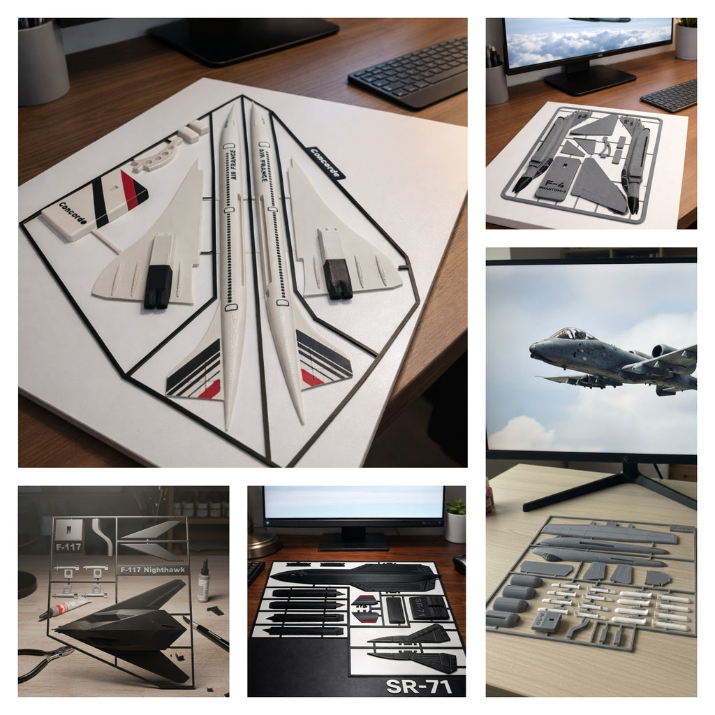 Iconic Aircraft Bundle 3D Printed Model Kit Collection – Concorde, F-117, SR-71, A-10 & F-4 Phantom