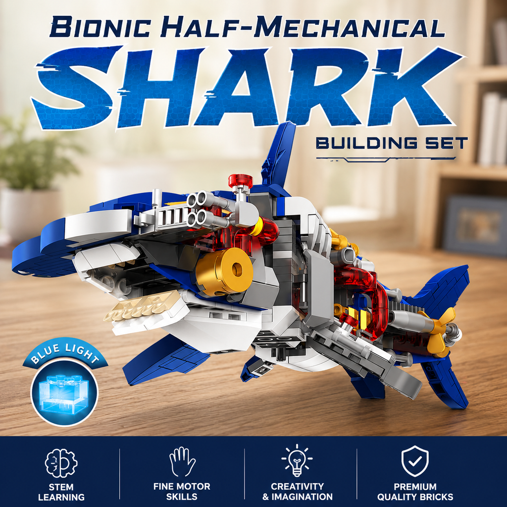 Mechanical Shark Building Block Set with LED Lights – 631 Pieces