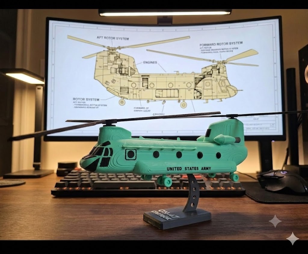 CH-47 Chinook Helicopter Loose Piece Display Model – 3D Printed Military Helicopter