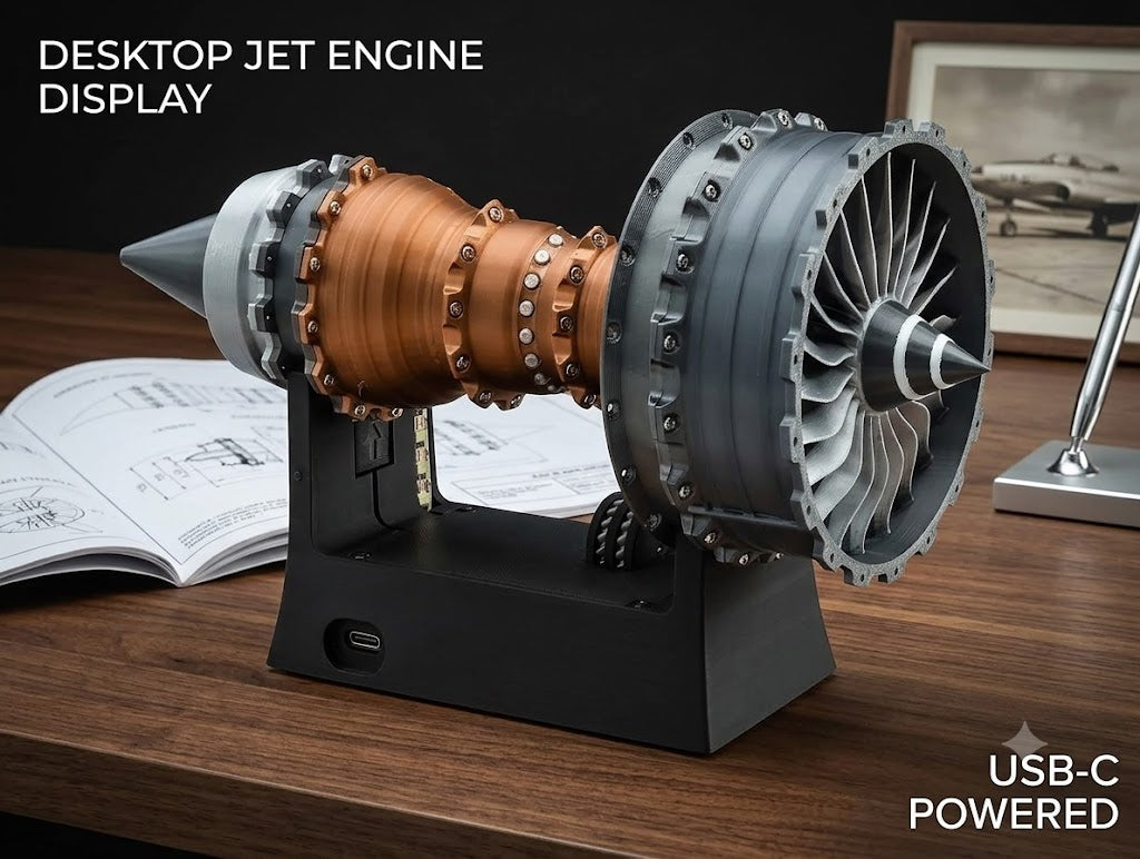 Jet Engine Desk Fan USB Wireless Charger LED Turbofan Desktop Office Gadget Blue