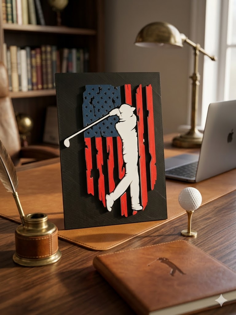 Golf USA Flag Wall Art – 3D Printed Golf Decor
