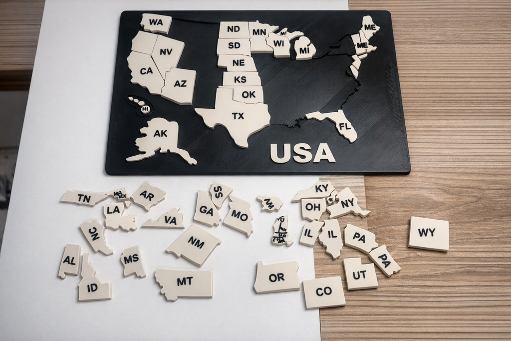 USA 50 State Puzzle Map USA 50 State Puzzle Map – 3D Printed Educational Geography Puzzle – United States Learning Board – Travel & Homeschool Activity
