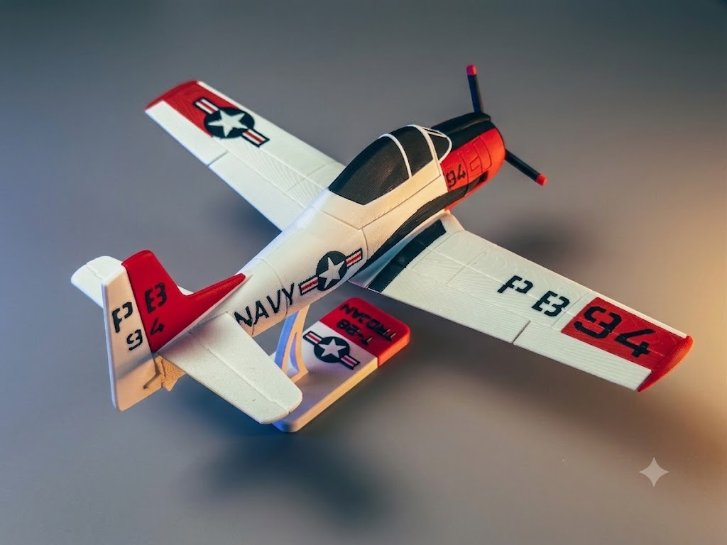 T-28 Trojan Navy Kit Card 3D Printed Aircraft Model Kit | Snap Fit Desk Display | DIY Plane Gift