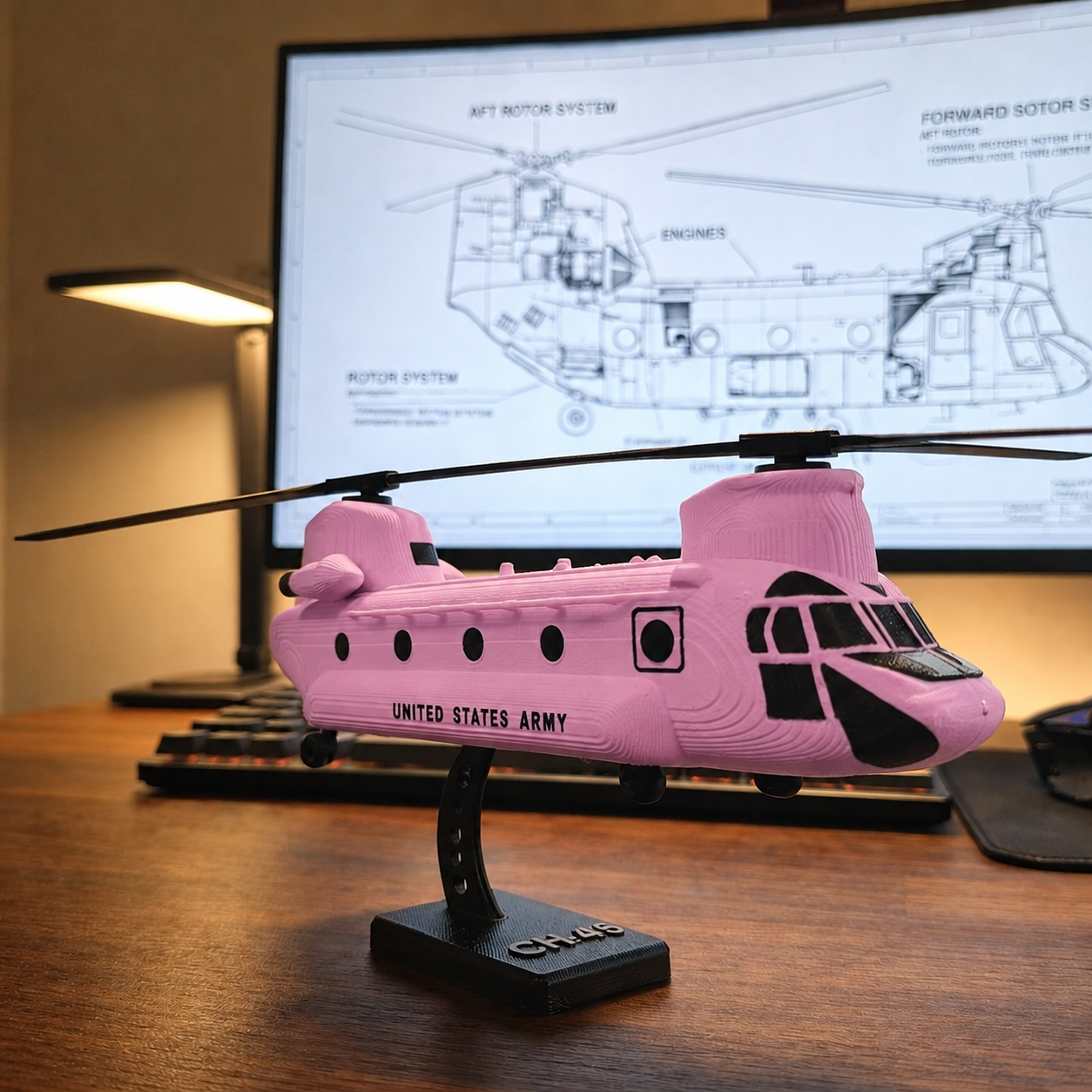 CH-47 Chinook Helicopter Loose Piece Display Model – 3D Printed Military Helicopter