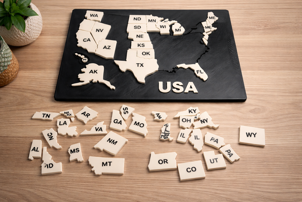 USA 50 State Puzzle Map USA 50 State Puzzle Map – 3D Printed Educational Geography Puzzle – United States Learning Board – Travel & Homeschool Activity