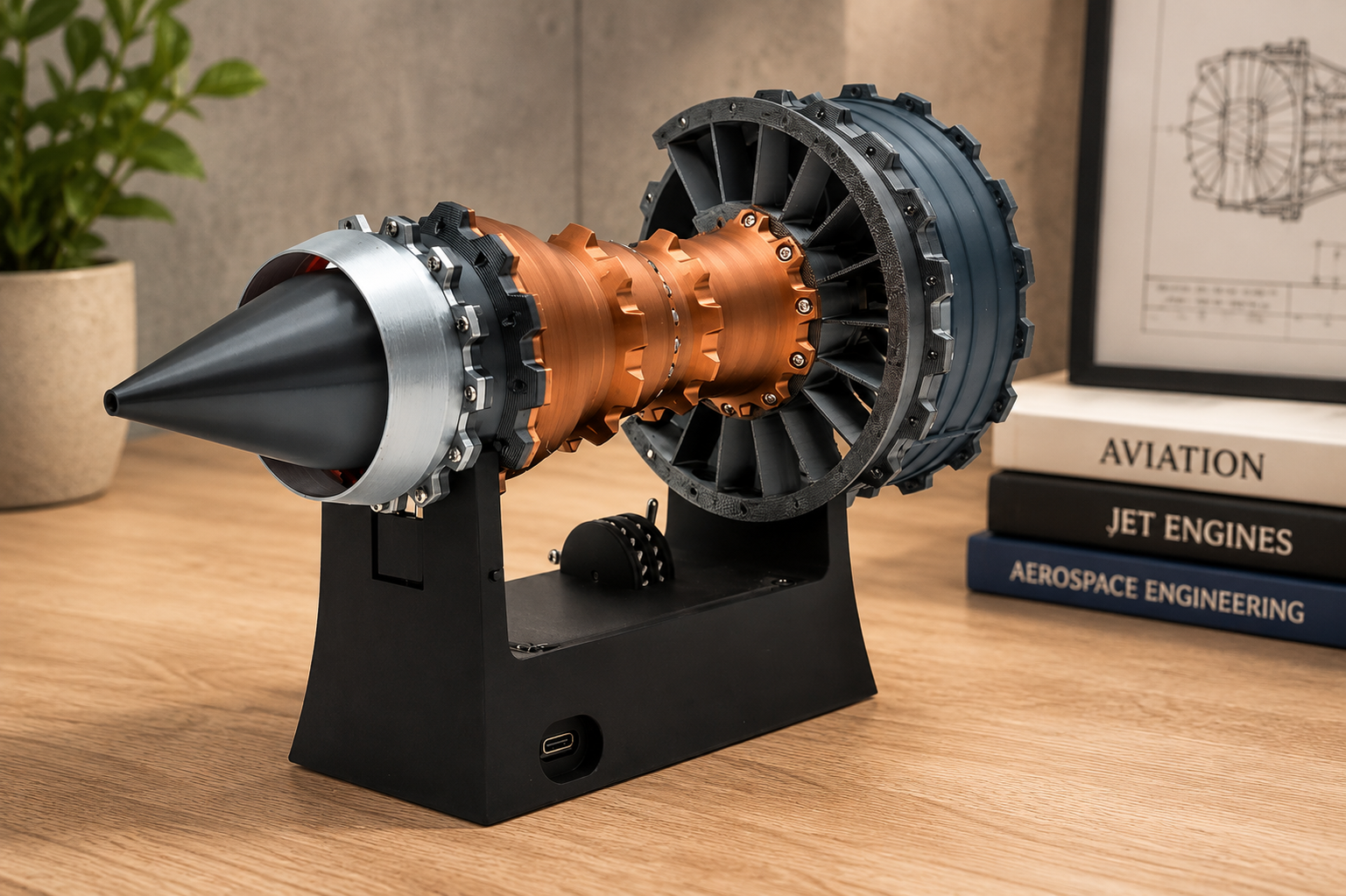Jet Engine Desk Fan USB Wireless Charger LED Turbofan Desktop Office Gadget Blue