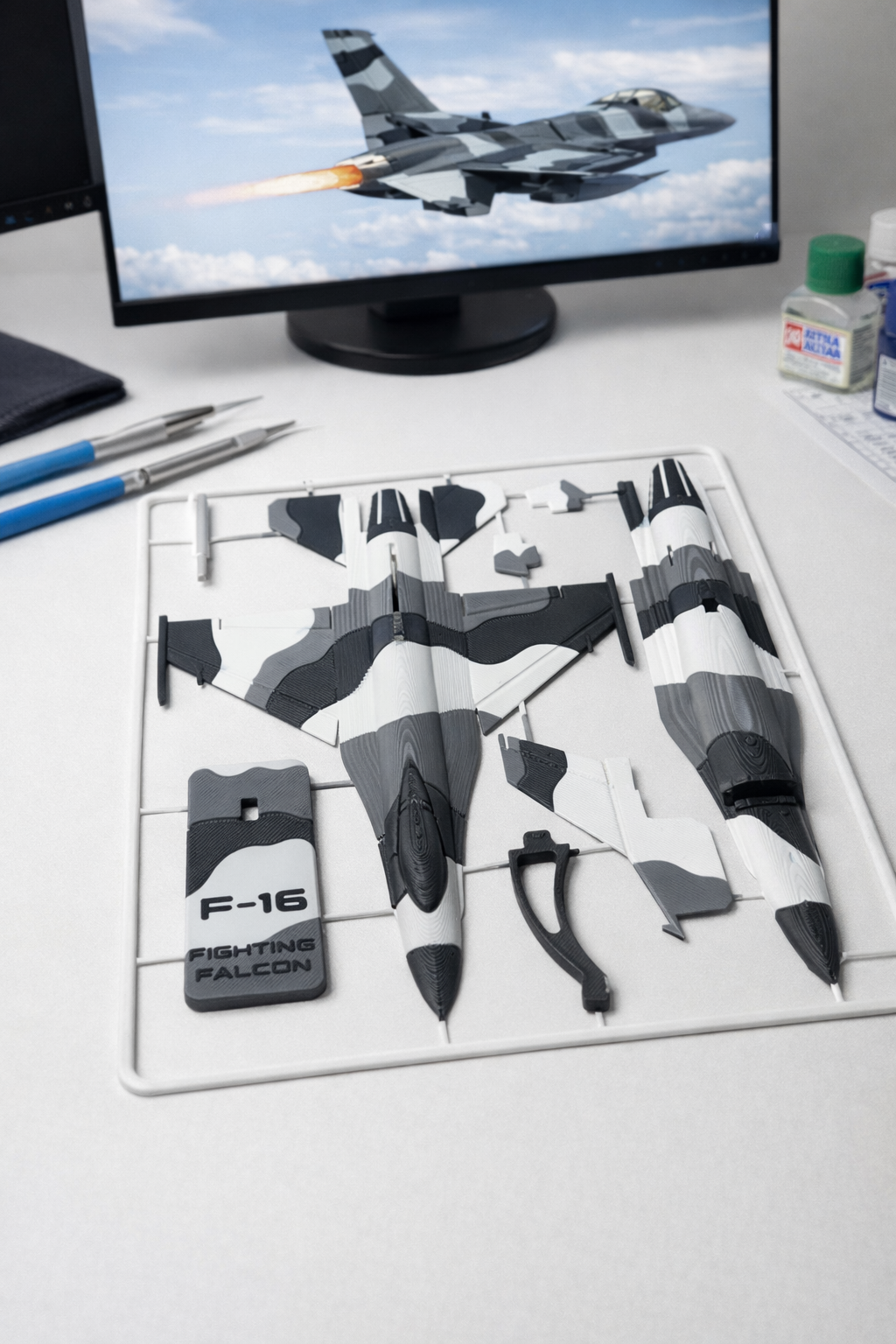 F-16 Fighting Falcon Camo 3D Printed Aircraft Model Kit – Tactical Fighter Jet Edition
