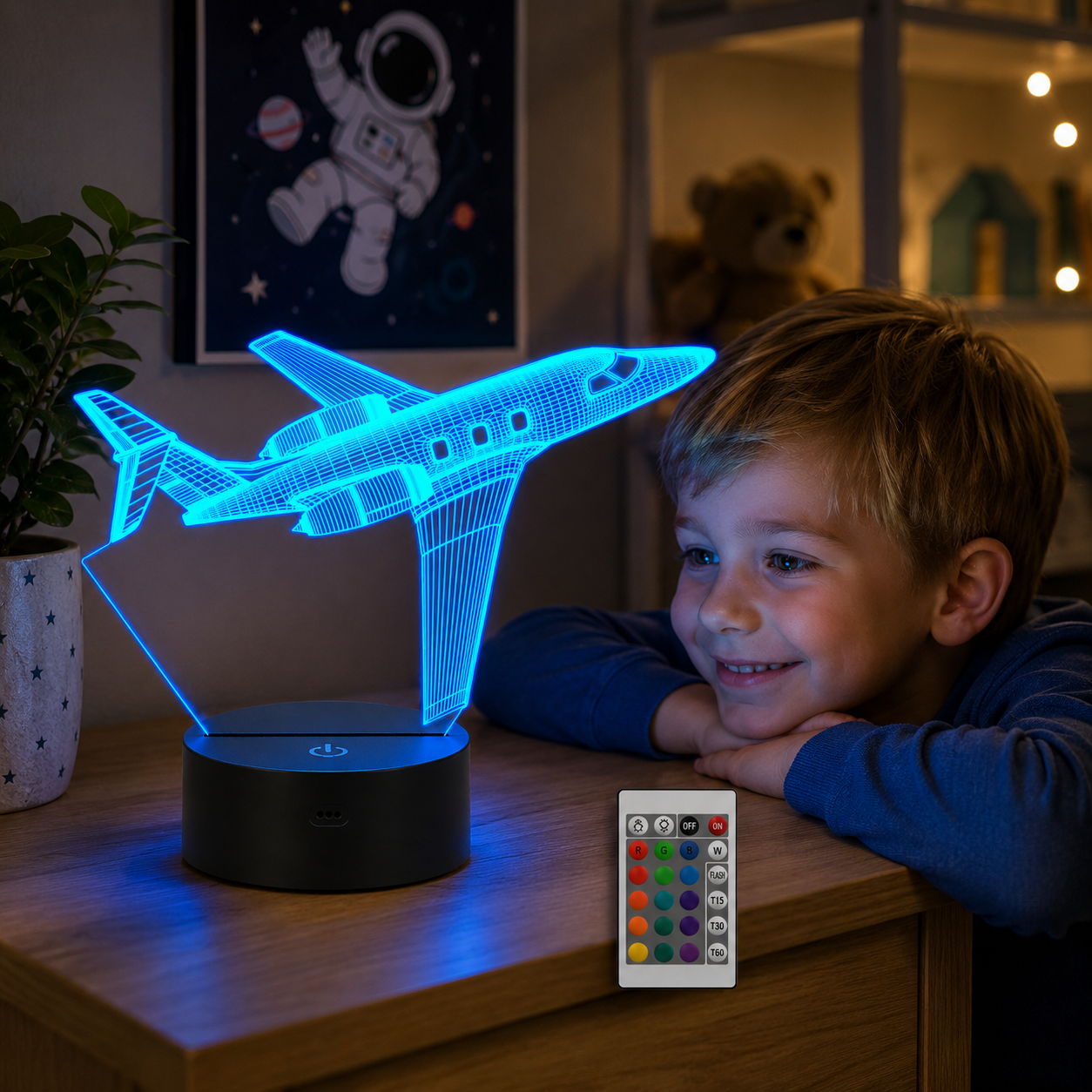 3D Airplane LED Night Light – 16 Color Remote & Touch Control Lamp