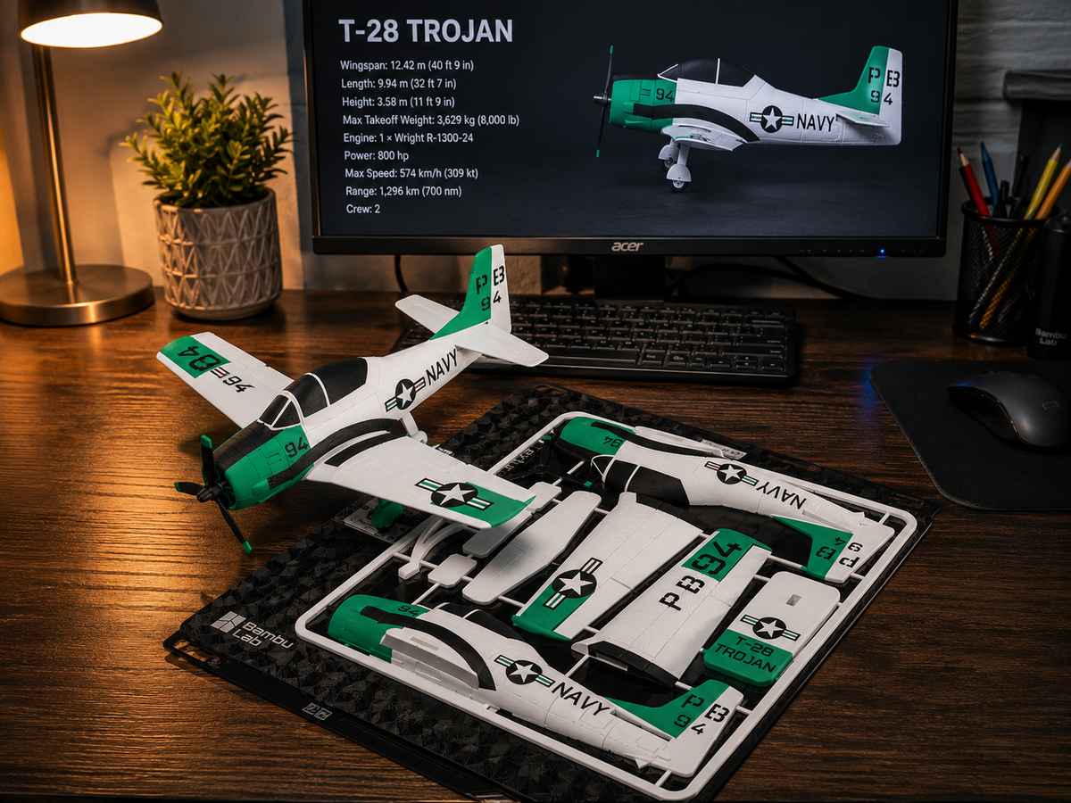 T-28 Trojan Navy Kit Card 3D Printed Aircraft Model Kit | Snap Fit Desk Display | DIY Plane Gift
