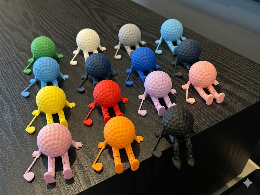 Funny Golf Ball Buddy with Club | 3D Printed Golf Desk Decor | Articulated Golf Figure