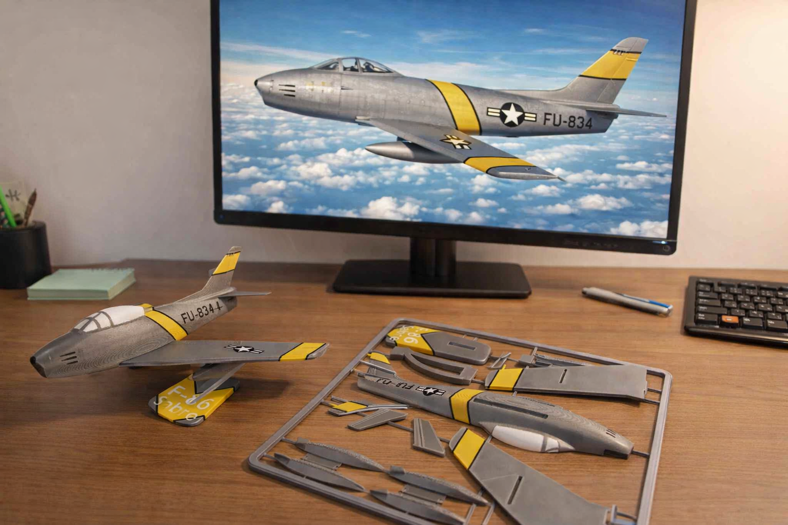 F-86 Sabre 3D Printed Aircraft Model Kit – Buildable Fighter Jet Desk Display