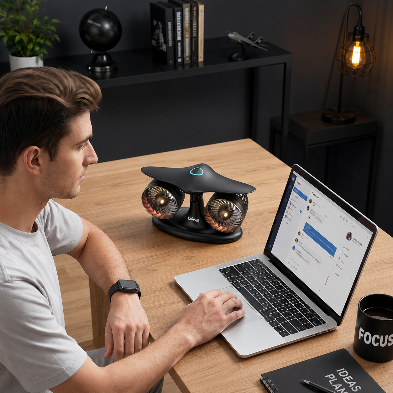 Jet Engine Desk Fan – USB-C Rechargeable Aviation Turbine Desktop Fan