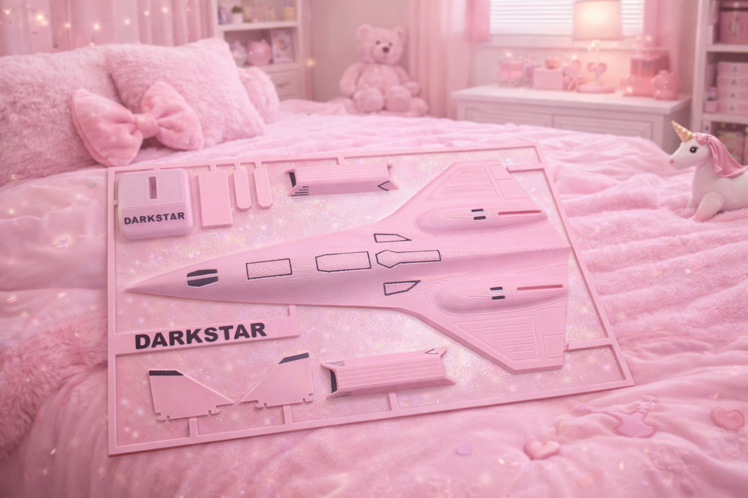 Pink Darkstar SR-72 Model Kit Card – 3D Printed Hypersonic Jet – Cute Pink Aviation Decor – DIY Snap Together Aircraft Model – Desk Display Gift – Future Fighter Jet Model