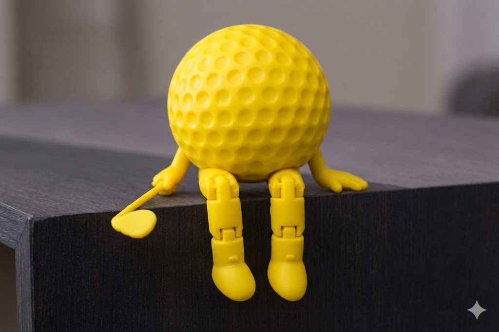 Funny Golf Ball Buddy with Club | 3D Printed Golf Desk Decor | Articulated Golf Figure
