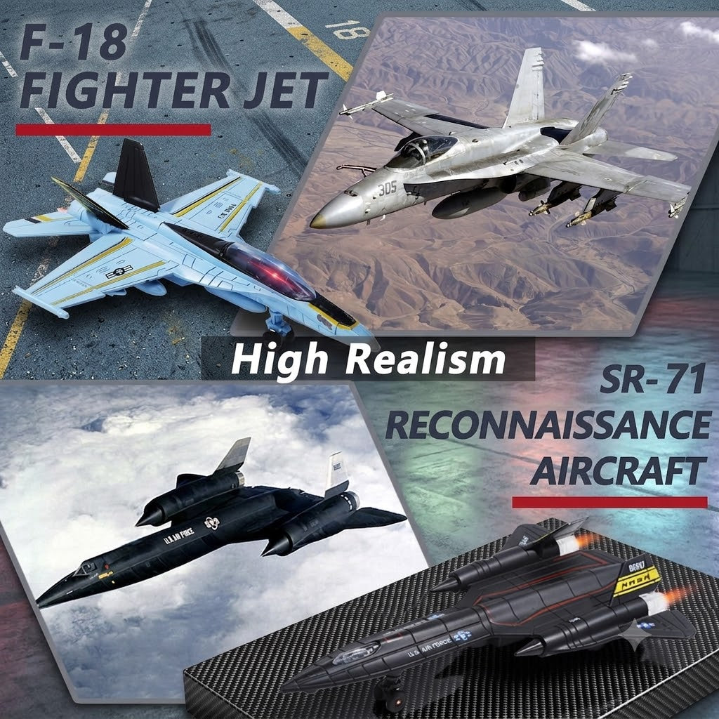 Toy Fighter Jets F-18 & SR-71 2-Pack Die-Cast Pull Back Airplane Set with Lights & Sounds