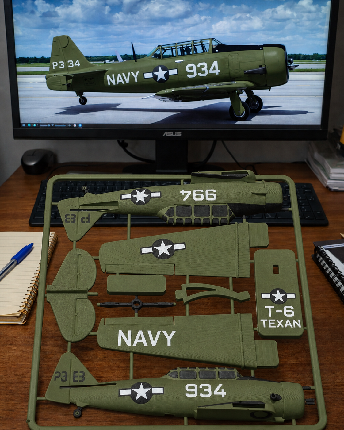 T-6 Texan 3D Printed Aircraft Model Kit – Vintage Navy Trainer Edition