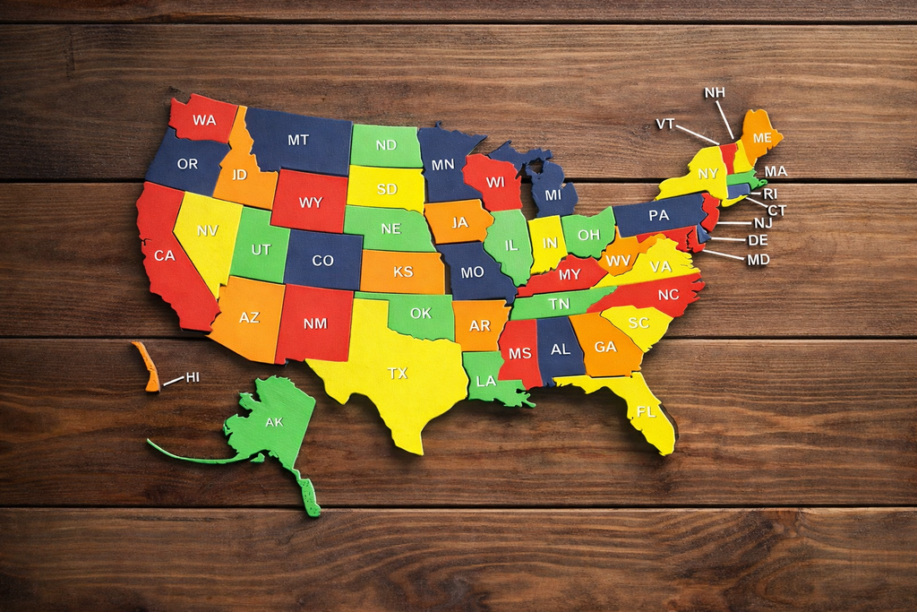 50 States USA Map 3D Printed Puzzle – Educational Geography Desk Display