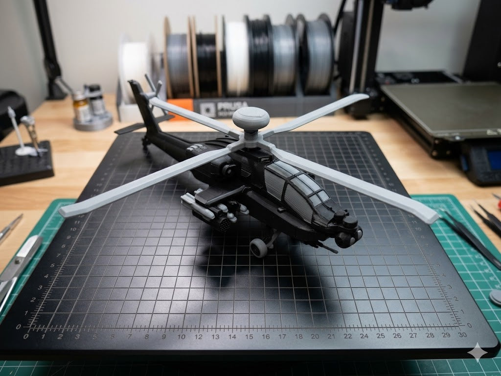 AH-64 Apache Helicopter 3D Printed Display Model – Military Attack Helicopter Edition