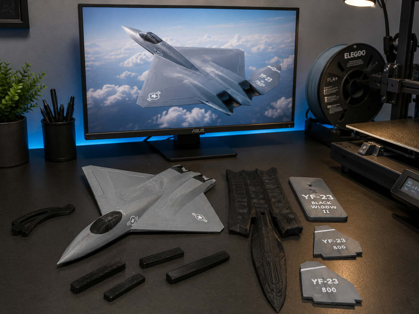 YF-23 Black Widow II 3D Printed Aircraft Display Model – Gray – Loose Piece – Desk Decor