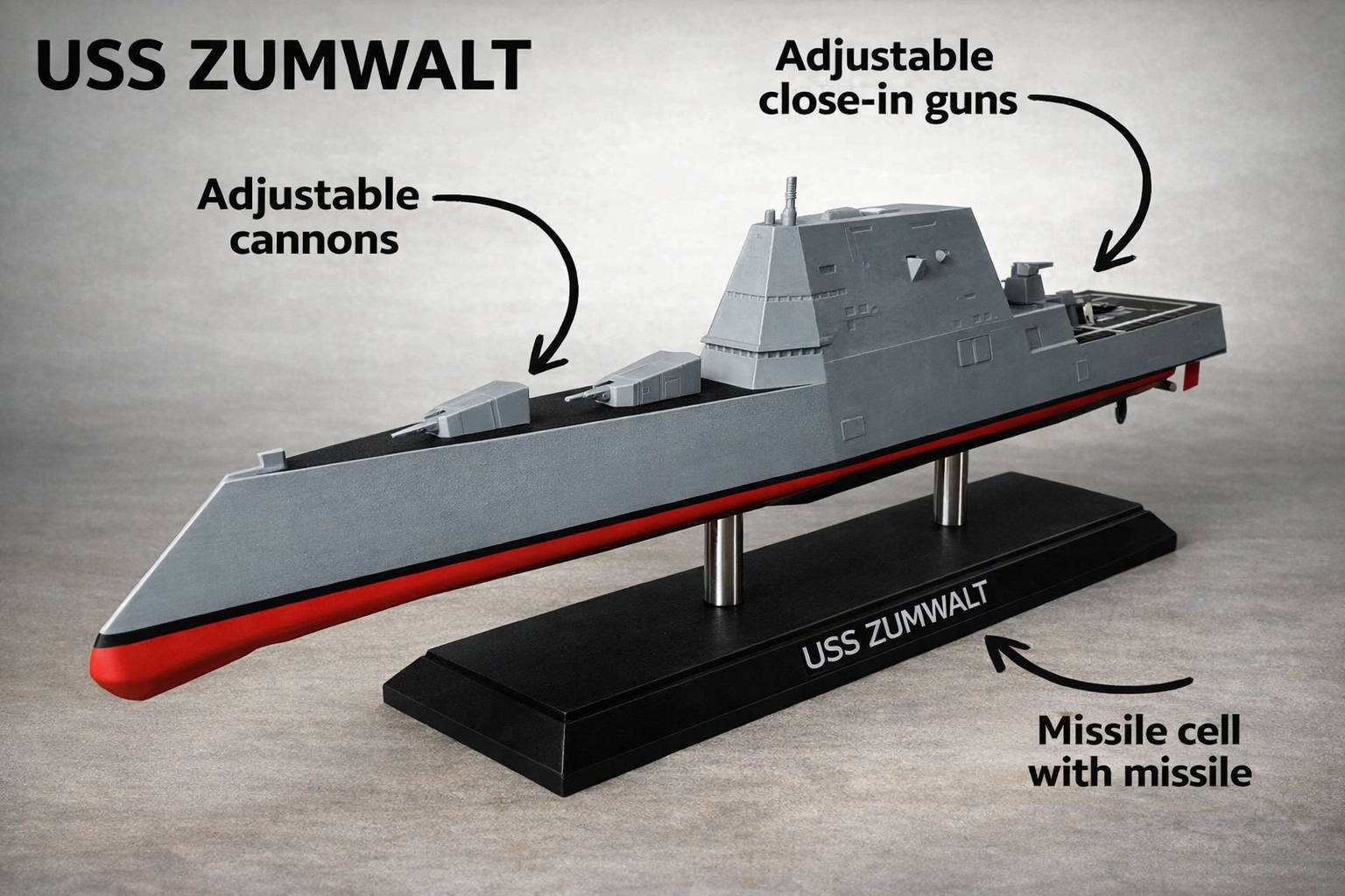 USS Zumwalt DDG-1000 3D Printed Destroyer Display Model – Modern Navy Warship Desk Decor