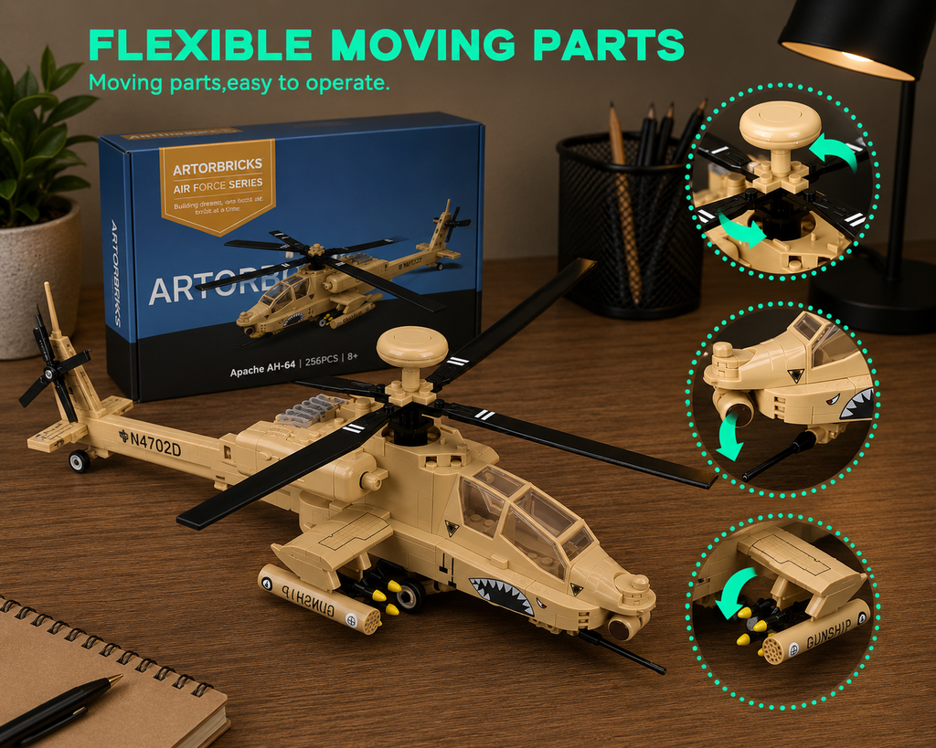 H-64 Apache Military Helicopter Building Set – 223 Piece Model Kit