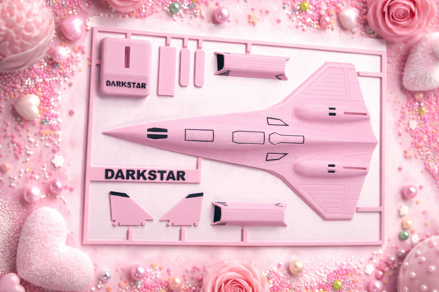 Pink Darkstar SR-72 Model Kit Card – 3D Printed Hypersonic Jet – Cute Pink Aviation Decor – DIY Snap Together Aircraft Model – Desk Display Gift – Future Fighter Jet Model