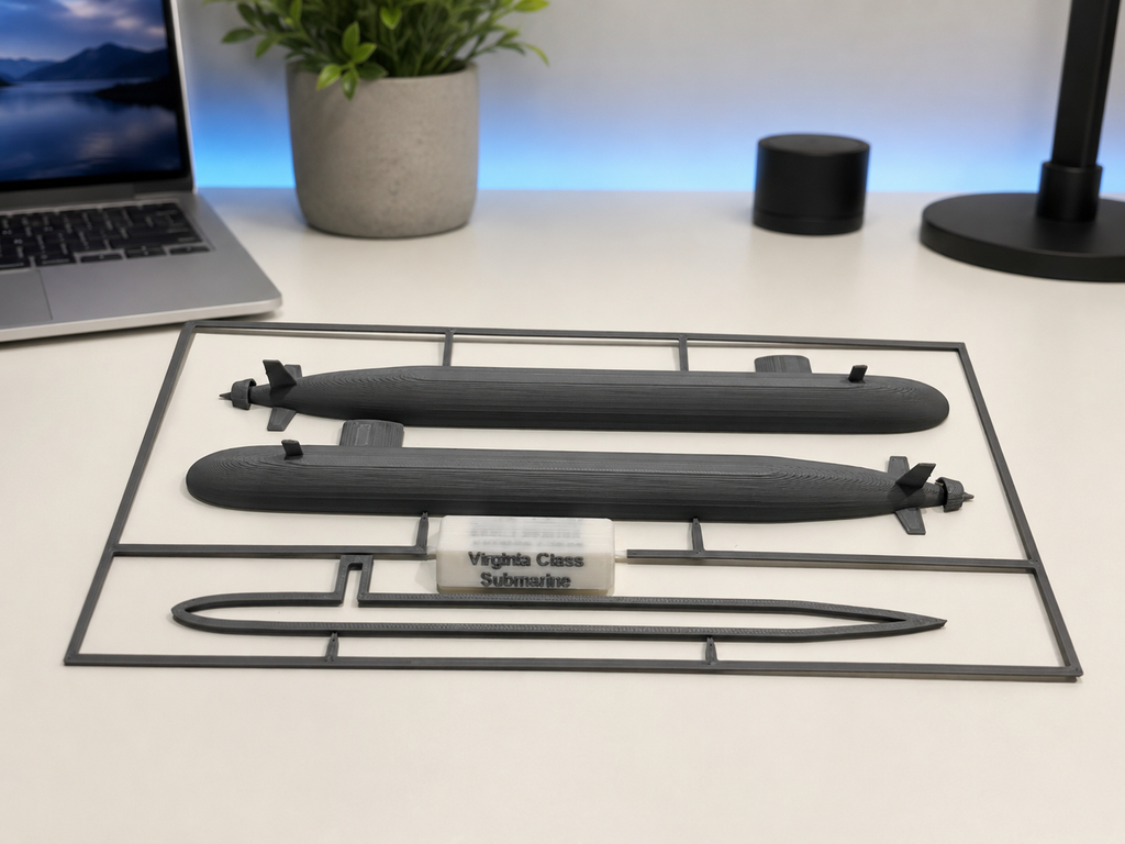 Virginia Class Submarine 3D Printed Model Kit Card with Display Stand | DIY Snap-Together Navy Submarine