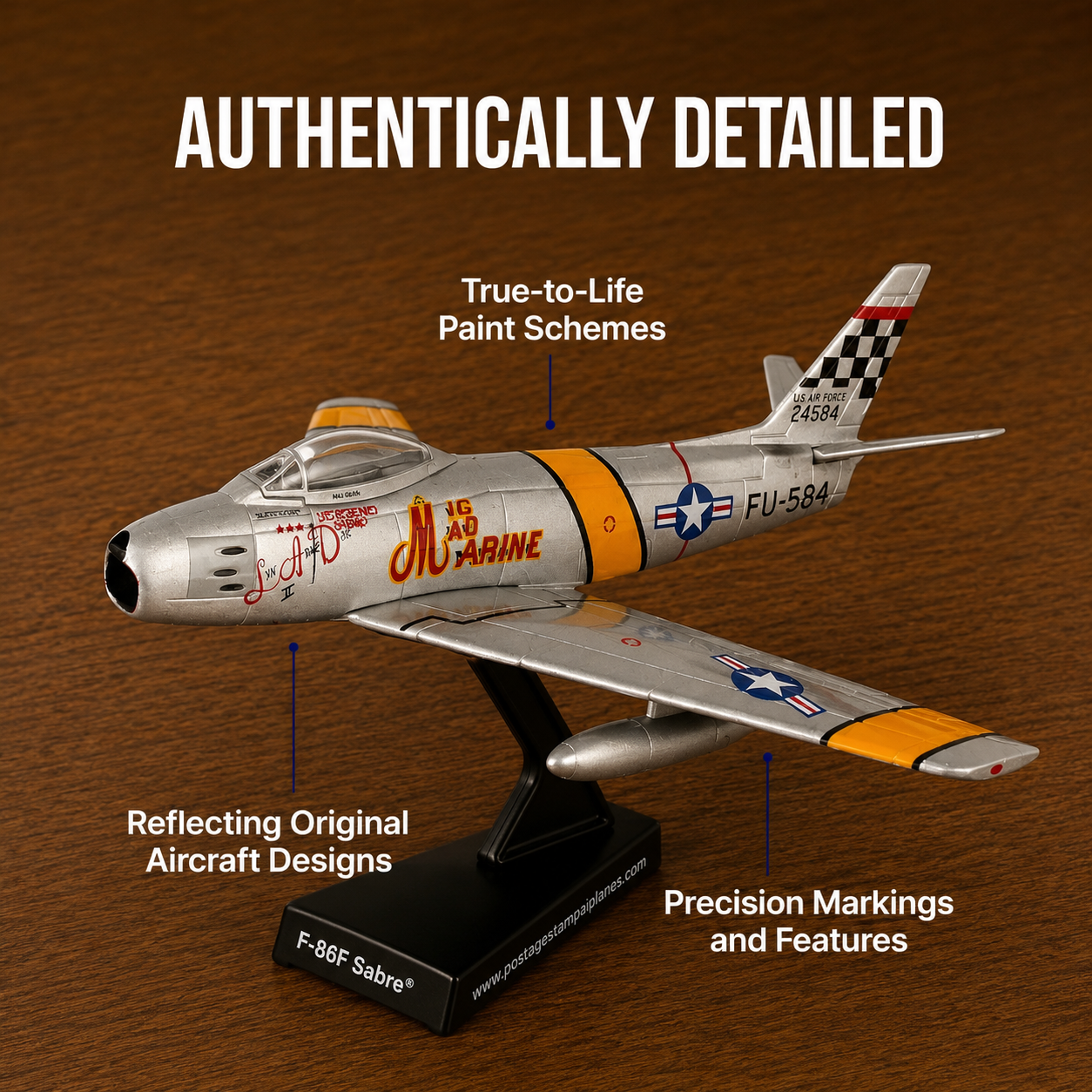 F-86 Sabre “MiG Mad Marine” Die-Cast Aircraft Model – 1:110 Scale Display Jet