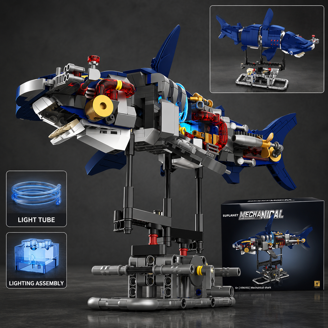 Mechanical Shark Building Block Set with LED Lights – 631 Pieces