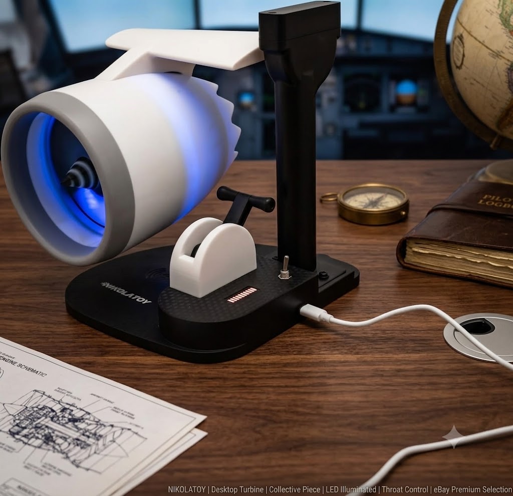 Jet Engine Desk Fan with Wireless Charger – LED Turbofan Desktop Gadget (Blue)