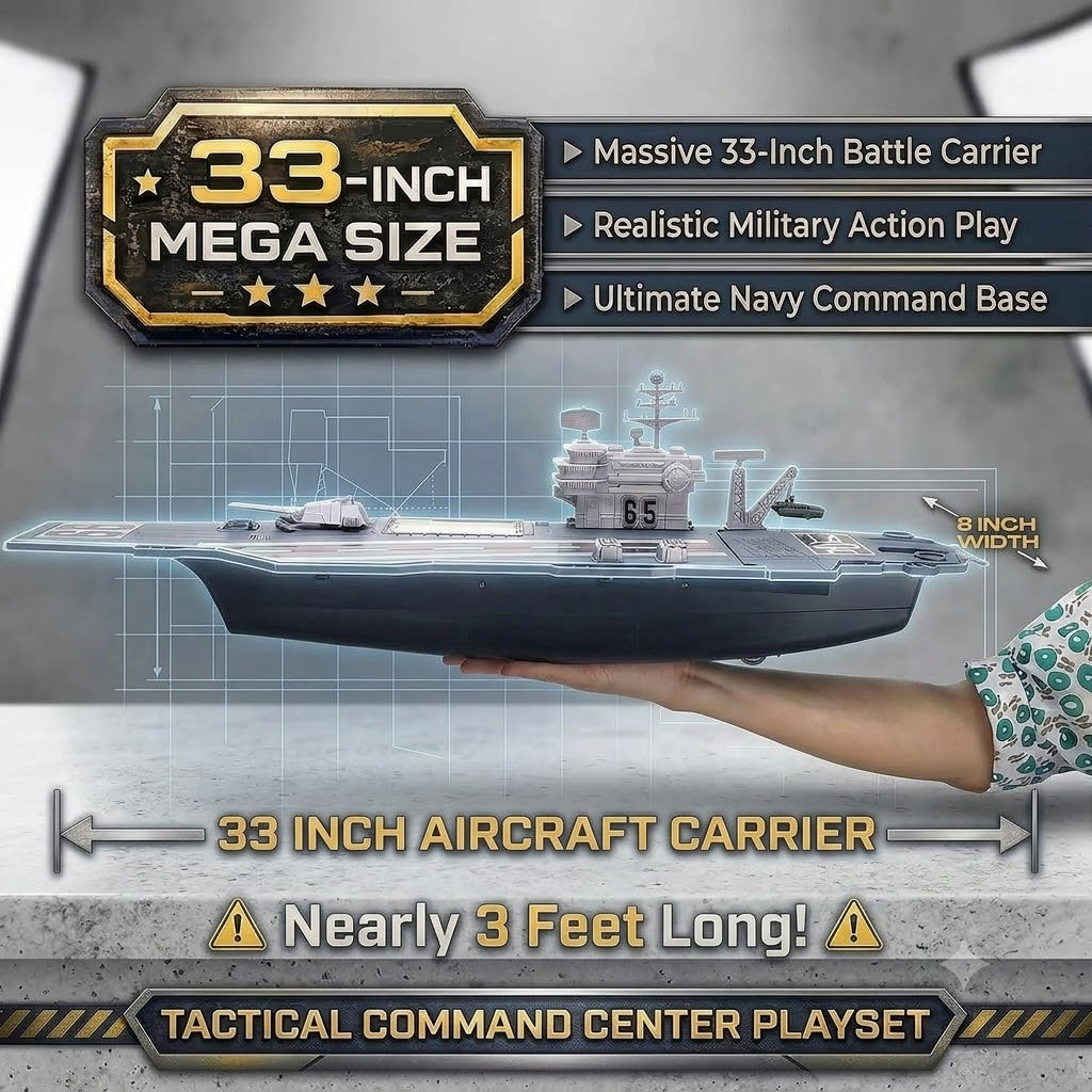 33-Inch Military Aircraft Carrier Mega Playset with Fighter Jets & Army Vehicles