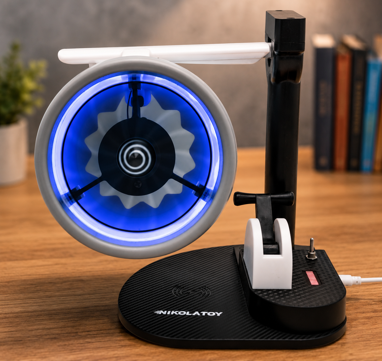 Jet Engine Desk Fan with Wireless Charger – LED Turbofan Desktop Gadget (Blue)