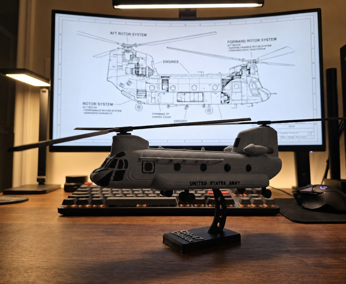CH-47 Chinook Helicopter Loose Piece Display Model – 3D Printed Military Helicopter