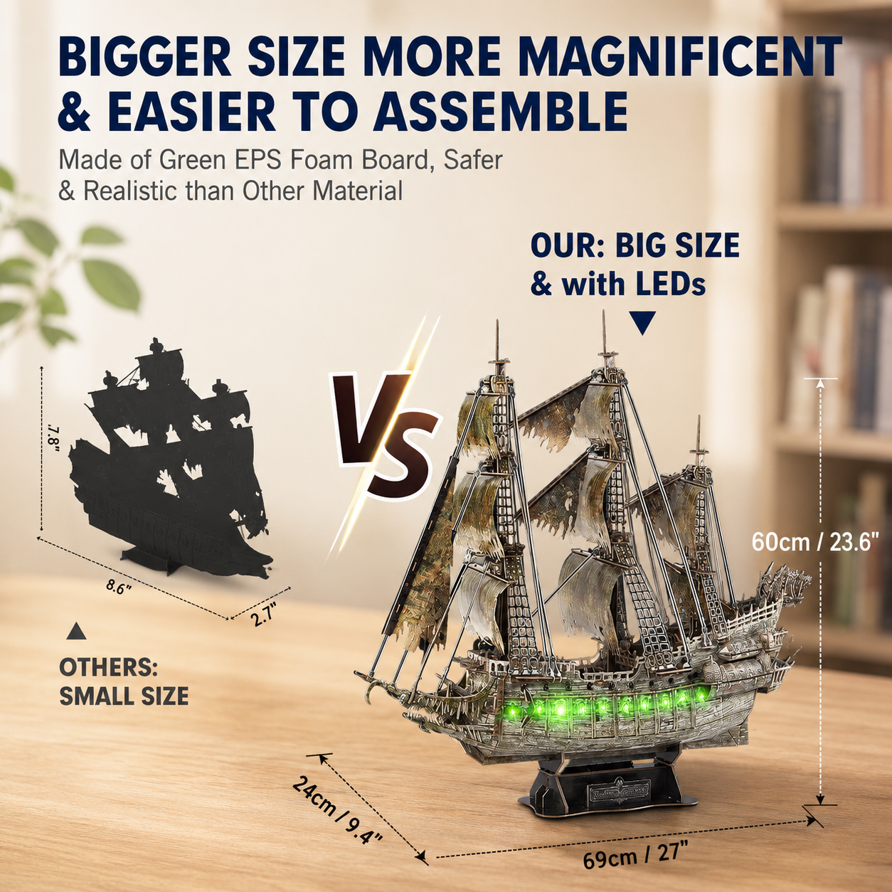 CubicFun Flying Dutchman 3D Pirate Ship Puzzle with Green LED – 360 Pieces