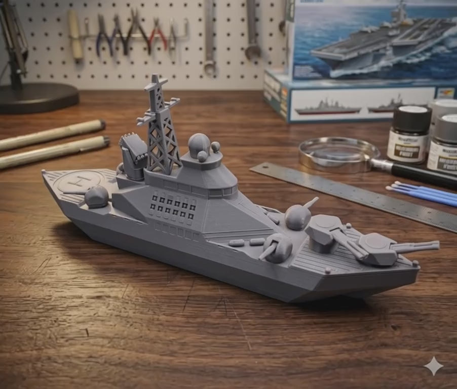Sea Serpent 3D Printed Warship Display Model – Rotating Turrets Naval Ship Decor