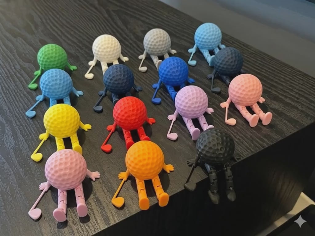 Funny Golf Ball Buddy with Club | 3D Printed Golf Desk Decor | Articulated Golf Figure