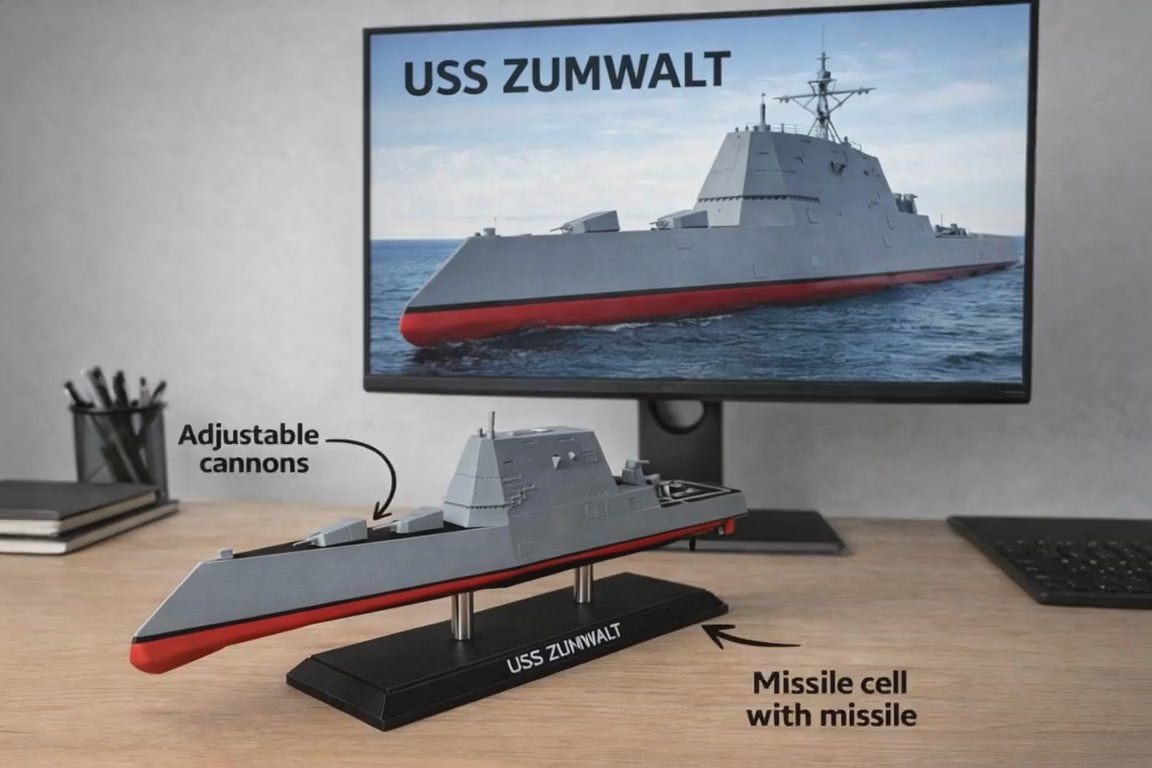 USS Zumwalt DDG-1000 3D Printed Destroyer Display Model – Modern Navy Warship Desk Decor