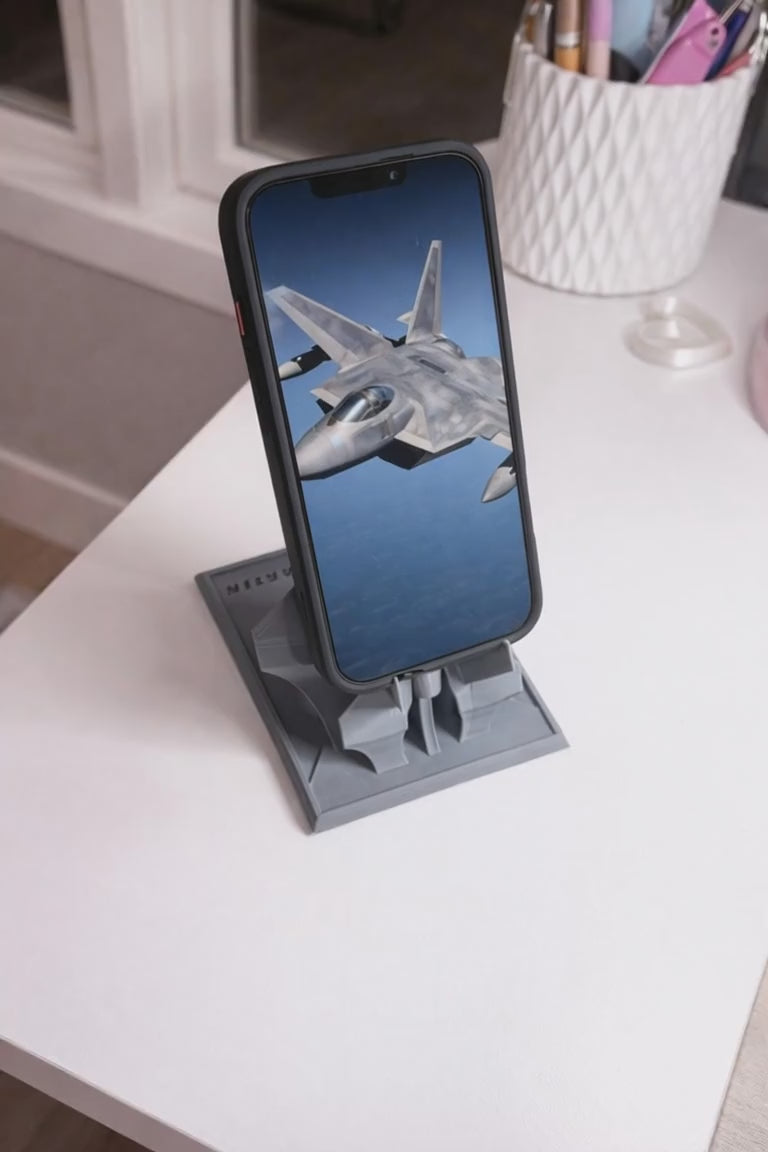 Fighter Jet Phone Stand – 3D Printed Aviation Desk Dock – Aircraft Phone Holder