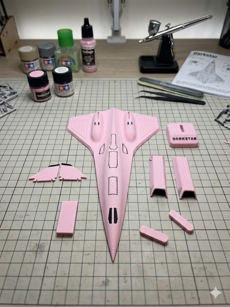 Pink Darkstar SR-72 Model Kit Card – 3D Printed Hypersonic Jet – Cute Pink Aviation Decor – DIY Snap Together Aircraft Model – Desk Display Gift – Future Fighter Jet Model