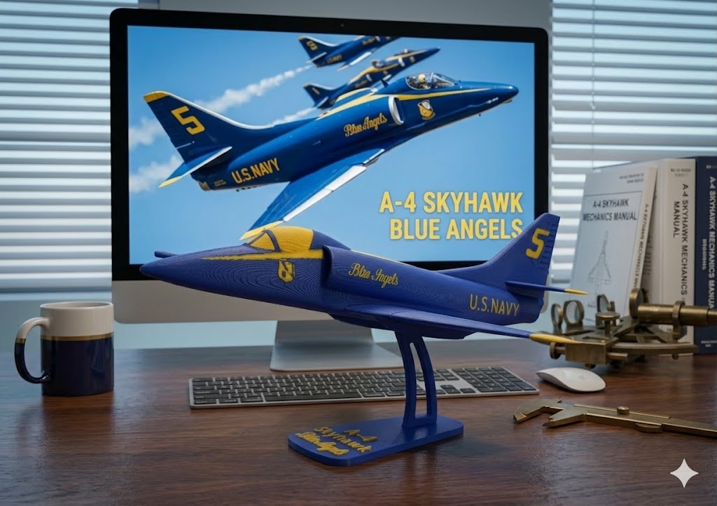 A-4 Skyhawk Blue Angels 3D Printed Aircraft Model – Loose Piece Display Jet Desk Decor