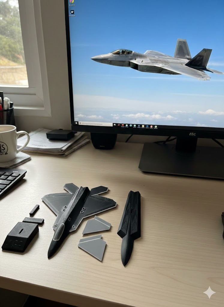 F-22 Raptor Stealth Fighter 3D Printed Aircraft Model Kit – Black & Gray Edition