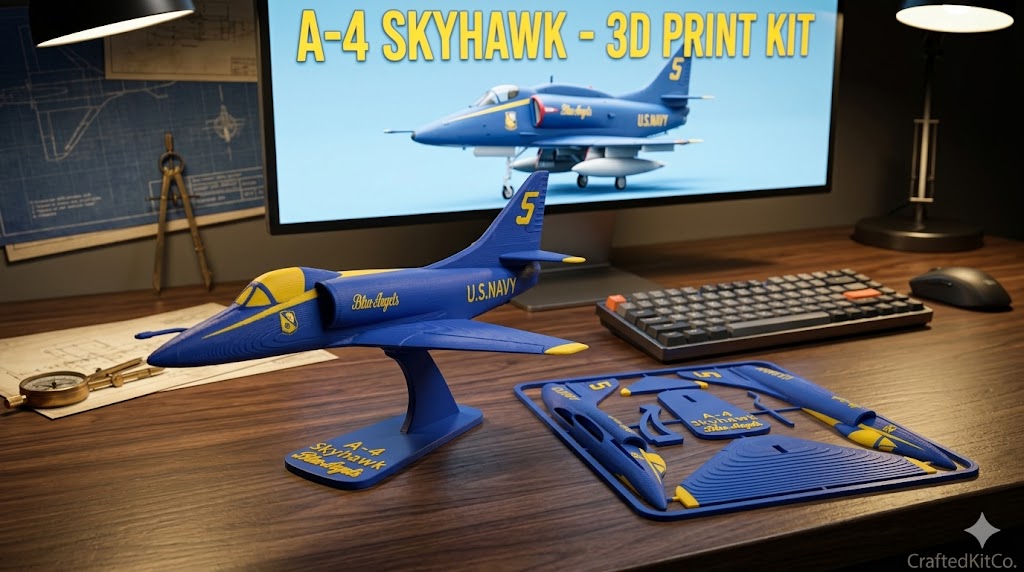 A-4 Skyhawk Blue Angels 3D Printed Aircraft Model – Loose Piece Display Jet Desk Decor