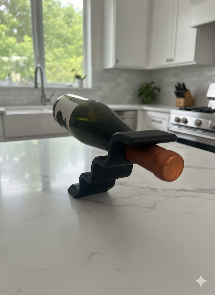 Modern Wine Bottle Holder Modern Wine Bottle Holder – 3D Printed Wine Rack – Minimalist Bottle Display Stand – Kitchen Counter Wine Decor