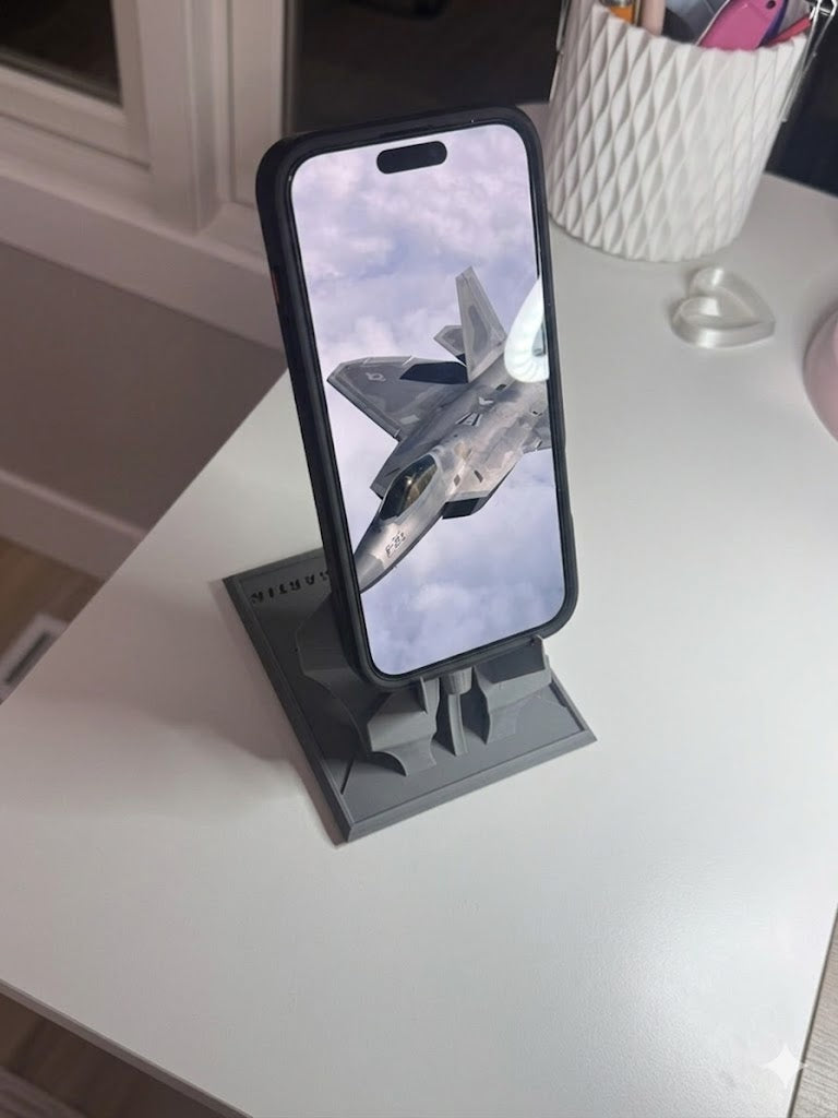 Fighter Jet Phone Stand – 3D Printed Aviation Desk Dock – Aircraft Phone Holder