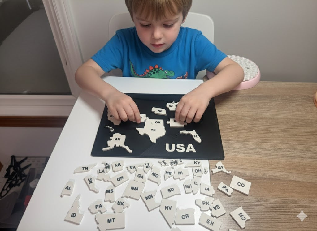 USA 50 State Puzzle Map USA 50 State Puzzle Map – 3D Printed Educational Geography Puzzle – United States Learning Board – Travel & Homeschool Activity